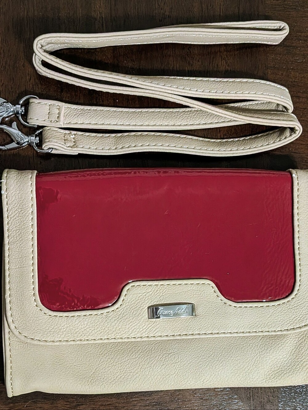 Grace Adele "Shay" Red & Tan Crossbody Clutch/Wallet Purse With Removable Straps